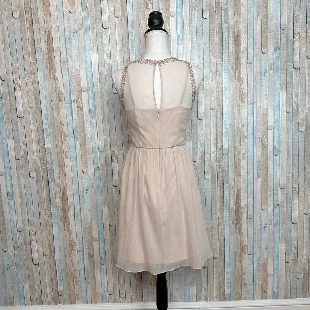 Adrianna Papell 2 Blush Embellished Beaded Bodice Chiffon Flared Dress Bhldn - Picture 6 of 9